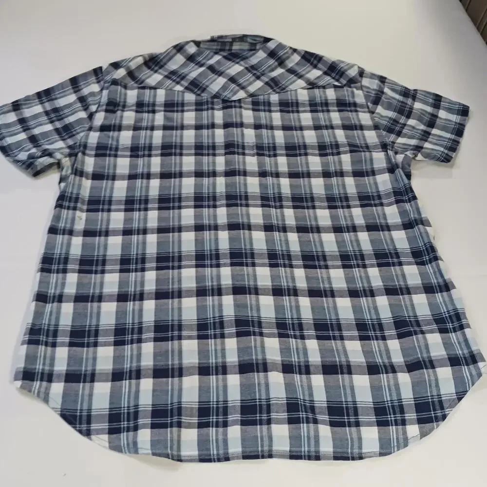 Lucky Brand Sportswear Men's Western Pearl Snap Button Up Blue Plaid Shirt Sz L - Picture 2 of 16